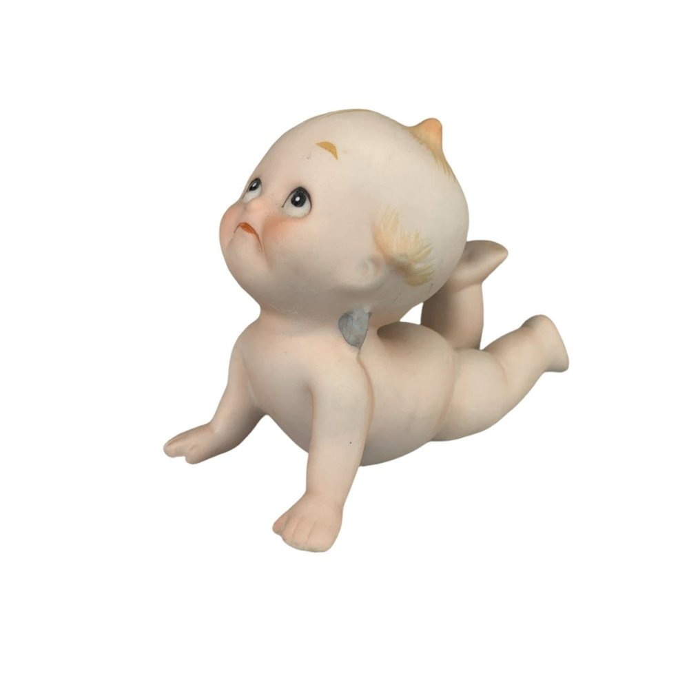 Vtg Kewpie Doll Miniature Piano Baby Ceramic Figurine 3.5" Blonde Cowlick Hair